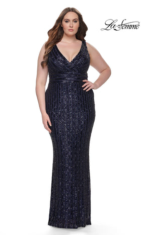 La Femme 32016 Floor-Length Plunging V-Neck Sequin Prom Dress