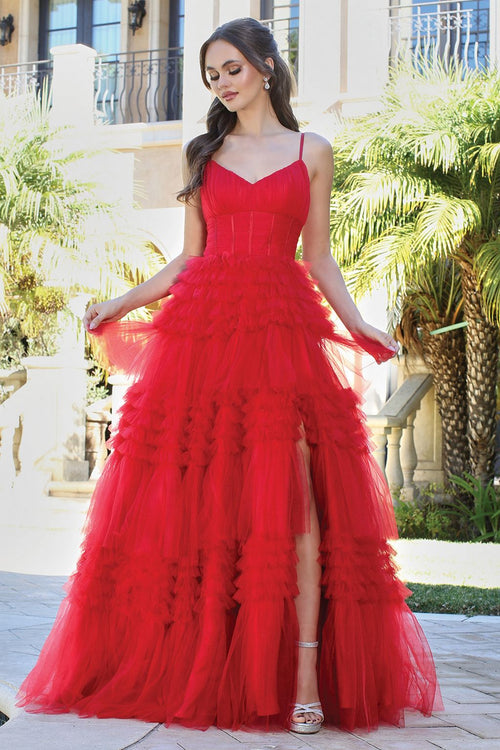 Prom Dresses Long Formal Layered Ruffle Prom Dress Blush Pink