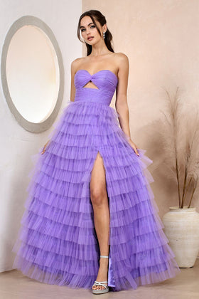 Adora Design 3204 Strapless Tiered Tulle A-Line Prom Dress