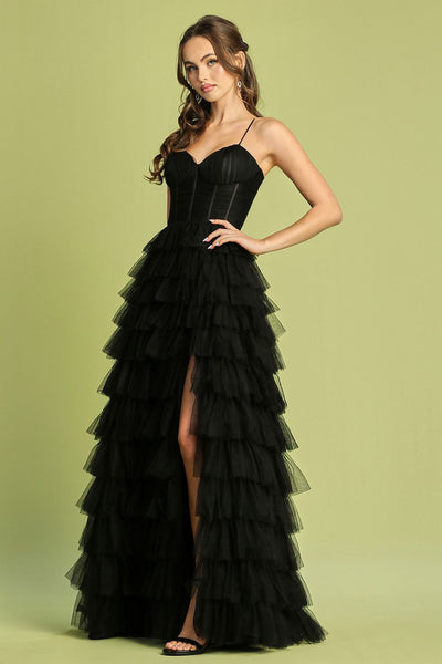 Prom Dresses Long Prom Layered Slit Formal Dress Black