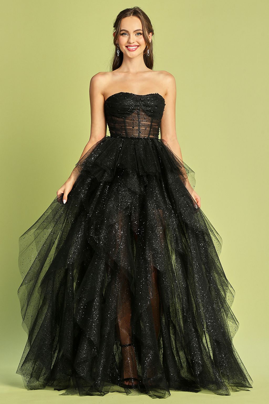 Prom Dresses Prom Glitter Long Formal Corset Dress Black