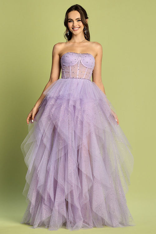 Adora Design 3210 Strapless Glitter Tulle Corset Prom Gown