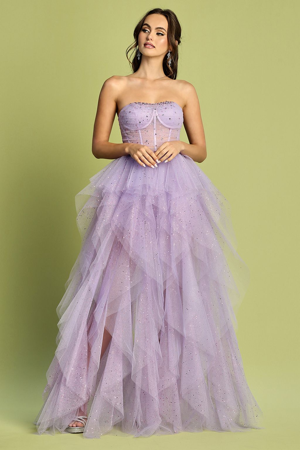 Prom Dresses Prom Glitter Long Formal Corset Dress Lavender