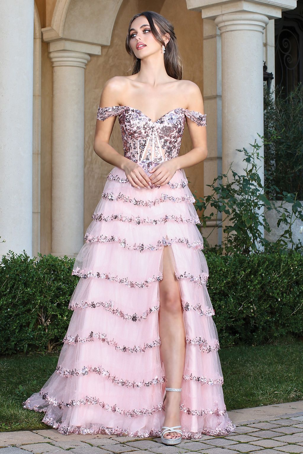 statement formal dresses Ladivine CD774 DRESS DUSTY BLUE / 16