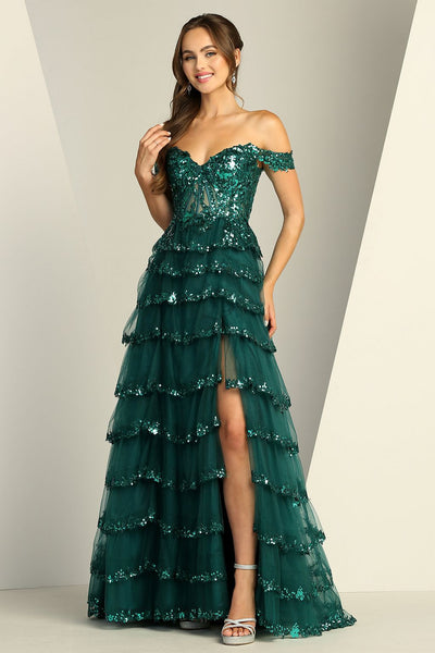 Prom Dresses A Line Sequin Long Formal Prom Dress Emerald