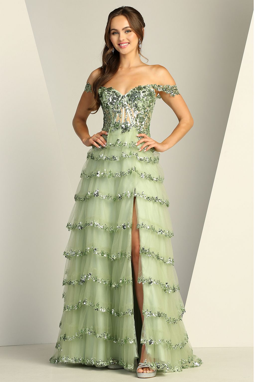 Prom Dresses A Line Sequin Long Formal Prom Dress Sage