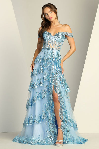 Prom Dresses Long Formal A Line Slit Prom Dress Baby Blue