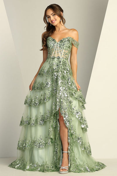 Prom Dresses Long Formal A Line Slit Prom Dress Sage