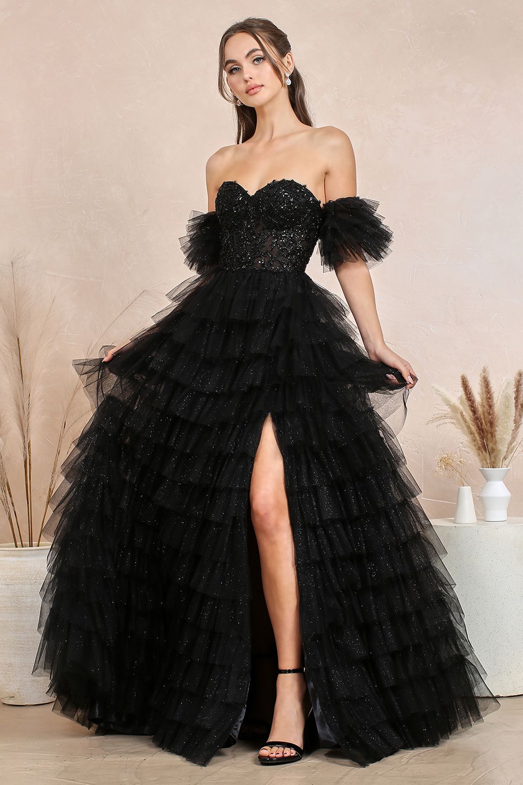 Prom Dresses Long Formal A Line Corset Glitter Prom Dress Black