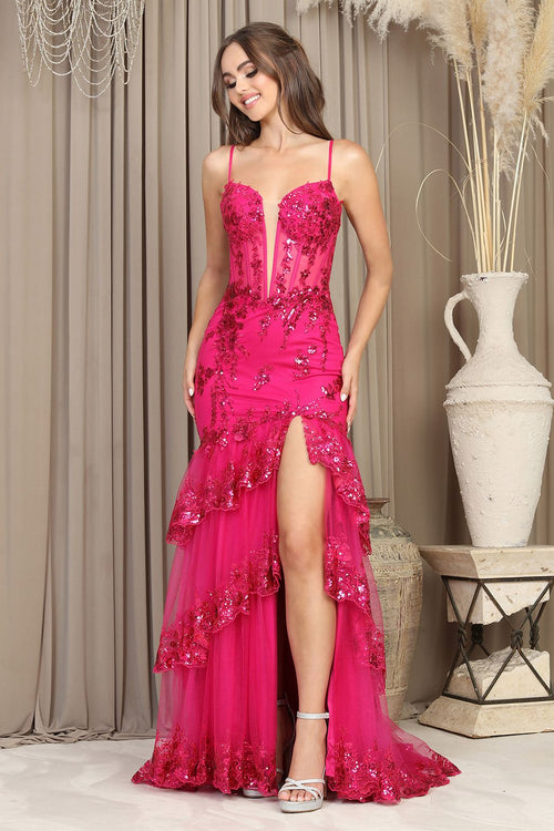 Prom Dresses Prom Applique Corset Long Fitted Formal Dress Fuchsia