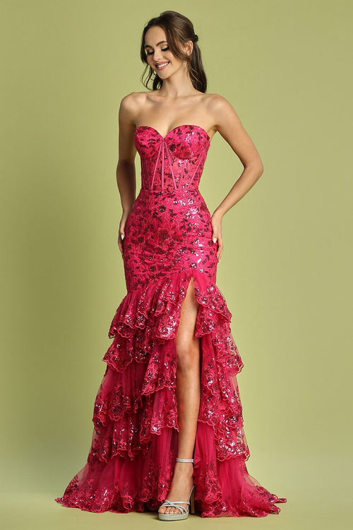 Prom Dresses Long Fitted Applique Formal Tiered Prom Dress Black