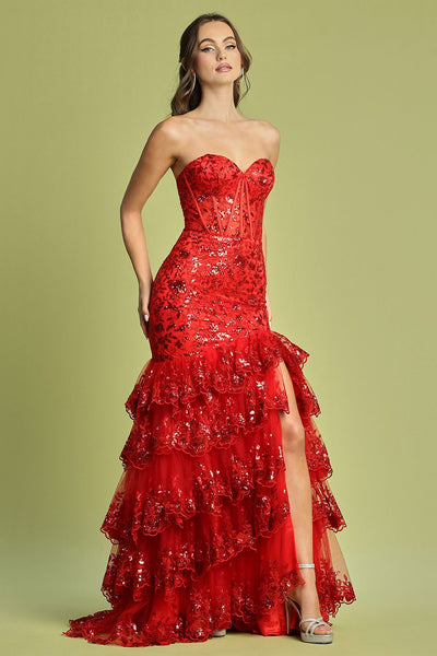 Prom Dresses Long Fitted Applique Formal Tiered Prom Dress Black