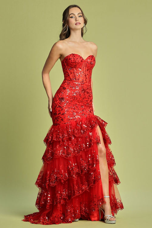 Prom Dresses Long Fitted Applique Formal Tiered Prom Dress Black