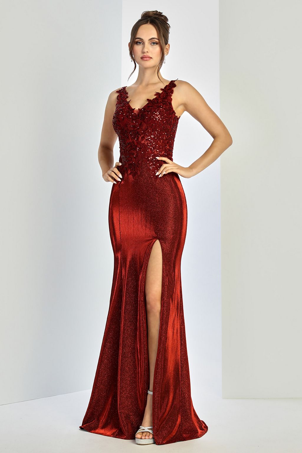 Prom Dresses Prom Long Glitter Fitted Formal Dress Burgundy