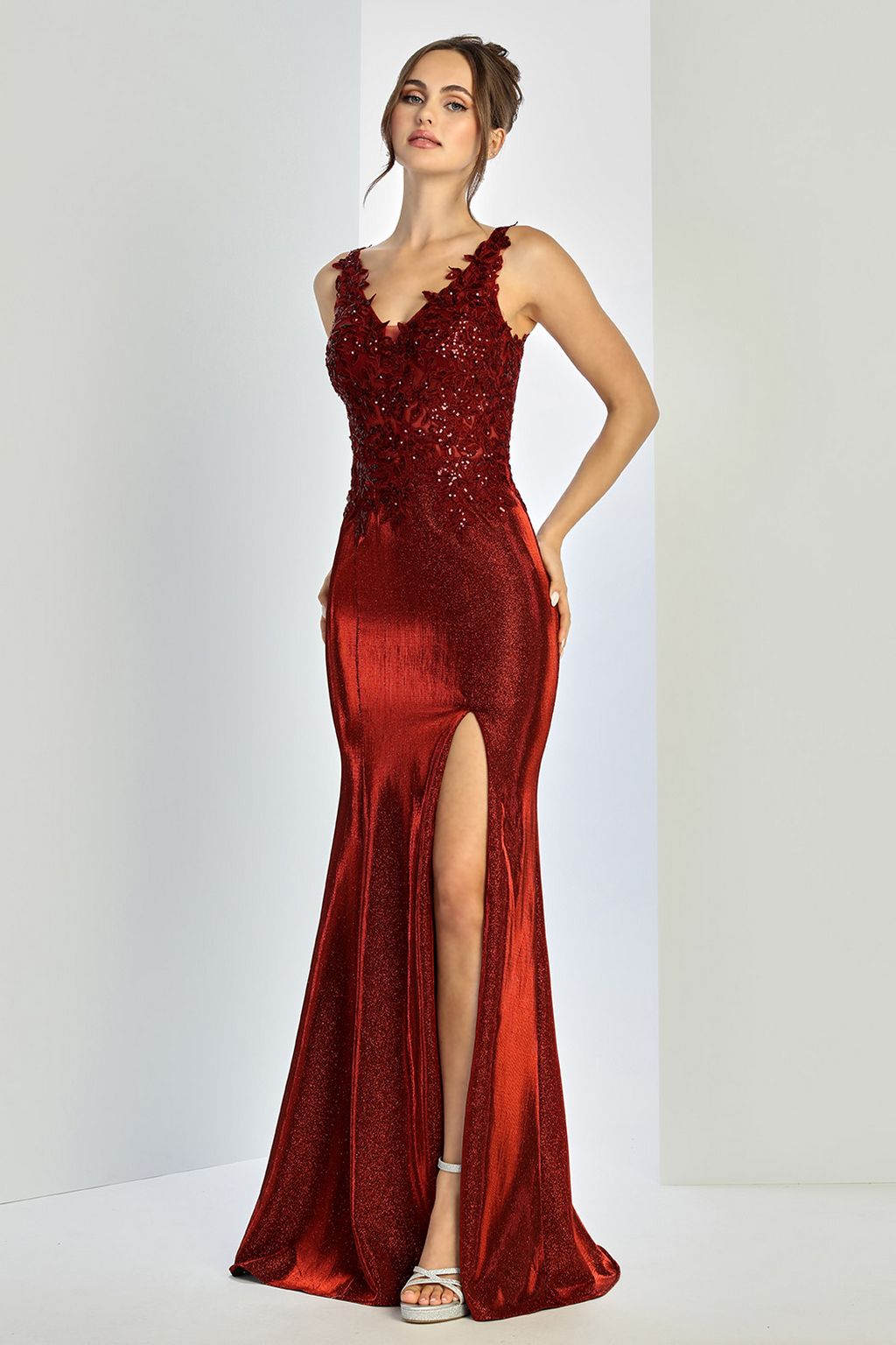 Prom Dresses Prom Long Glitter Fitted Formal Dress Burgundy