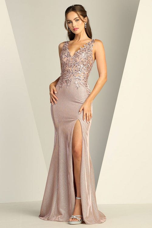 Prom Dresses Prom Long Glitter Fitted Formal Dress Rose Gold