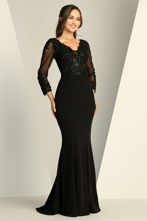 Formal Dresses Long Sleeve Formal Fitted Evening Dress Black