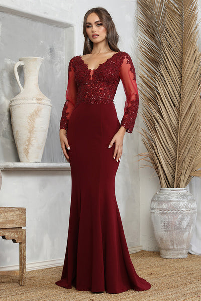 long sleeve lace formal dress Adora Design 3233 Long Sleeve Lace Applique Fitted Formal Gown