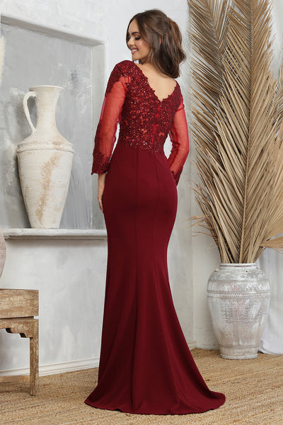 fitted formal dress Adora Design 3233 Long Sleeve Lace Applique Fitted Formal Gown