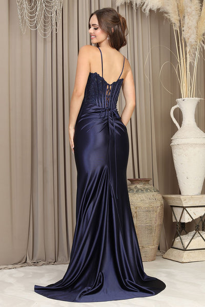 Prom Dresses Long Formal Lace Slit Prom Dress Navy