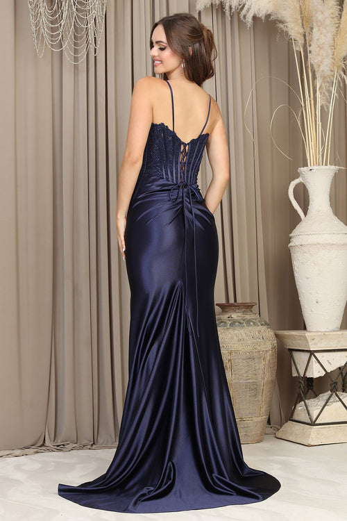 Prom Dresses Long Formal Lace Slit Prom Dress Navy
