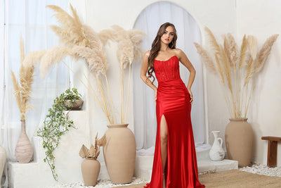 Prom Dresses Long Formal Lace Slit Prom Dress Navy