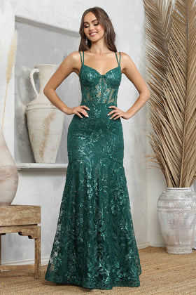 Adora Design 3236 Long Lace Fitted Spaghetti Strap Prom Gown