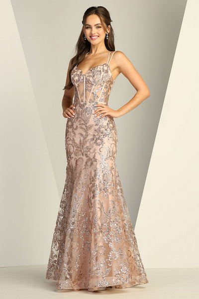 Prom Dresses Long Lace Formal Fitted Evening Prom Dress  Rose Gold