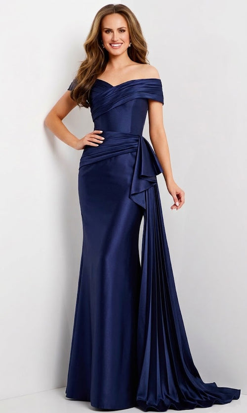 Jovani 44524 - Off Shoulder Satin Gown with Draped Detail
