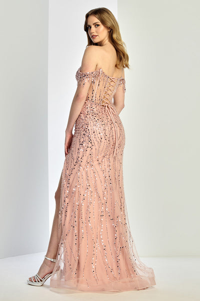 Prom Dresses Formal Long Fitted Slit Beaded Prom Dress Silver