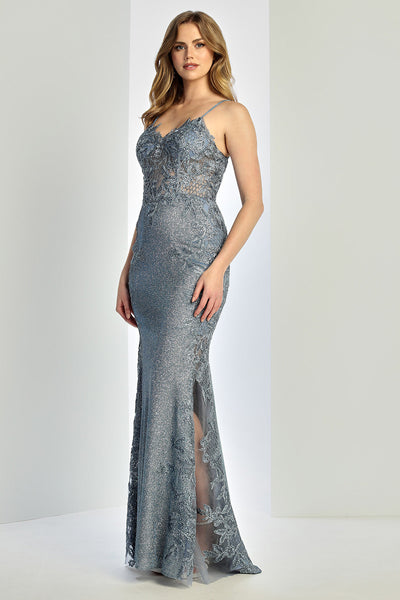 Prom Dresses Glitter Long Fitted Formal Applique Prom Dress Periwinkle