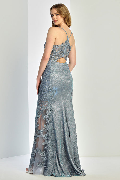 Prom Dresses Glitter Long Fitted Formal Applique Prom Dress Rose