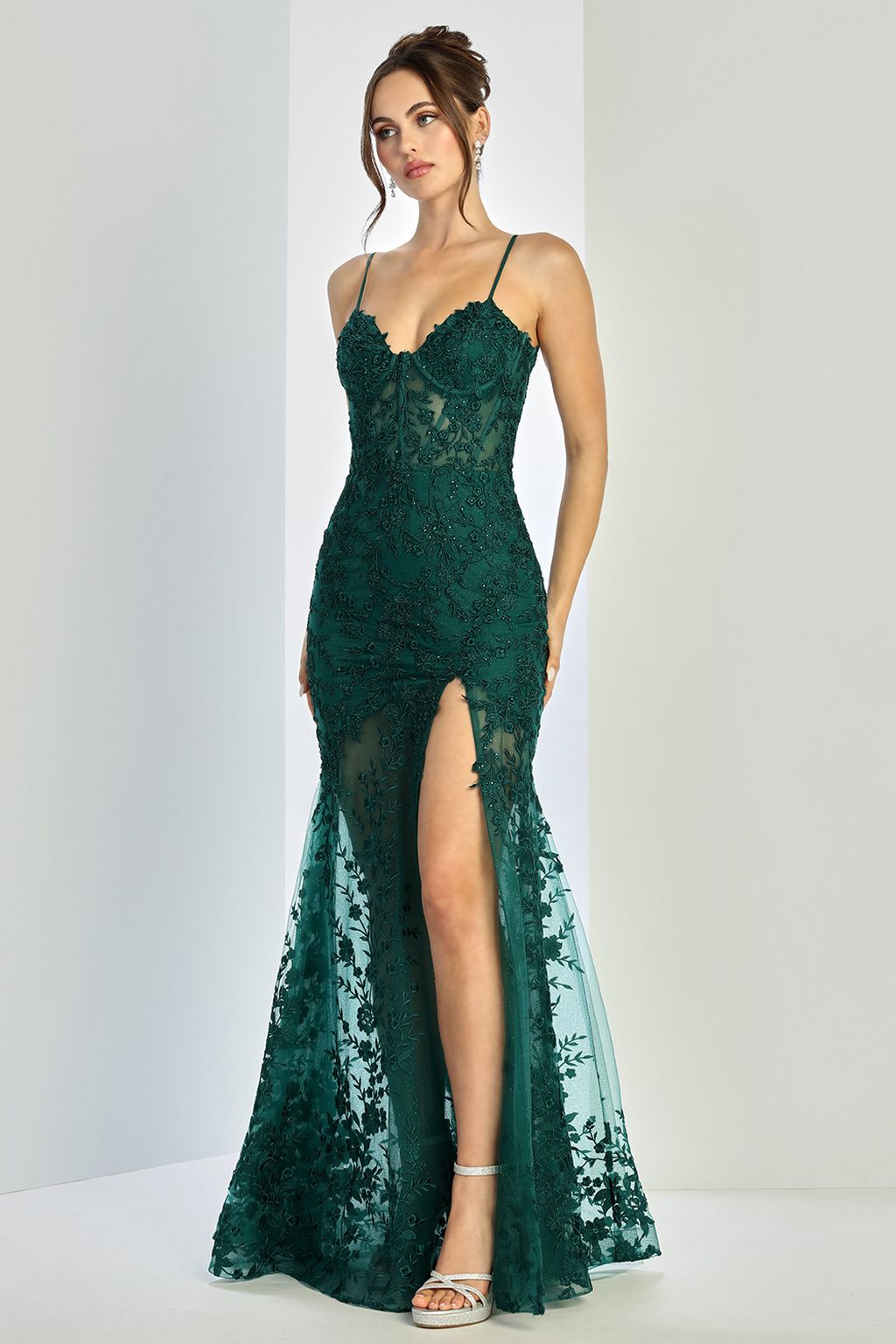 Prom Dresses Prom Long Mermaid Corset Slit Formal Dress Emerald