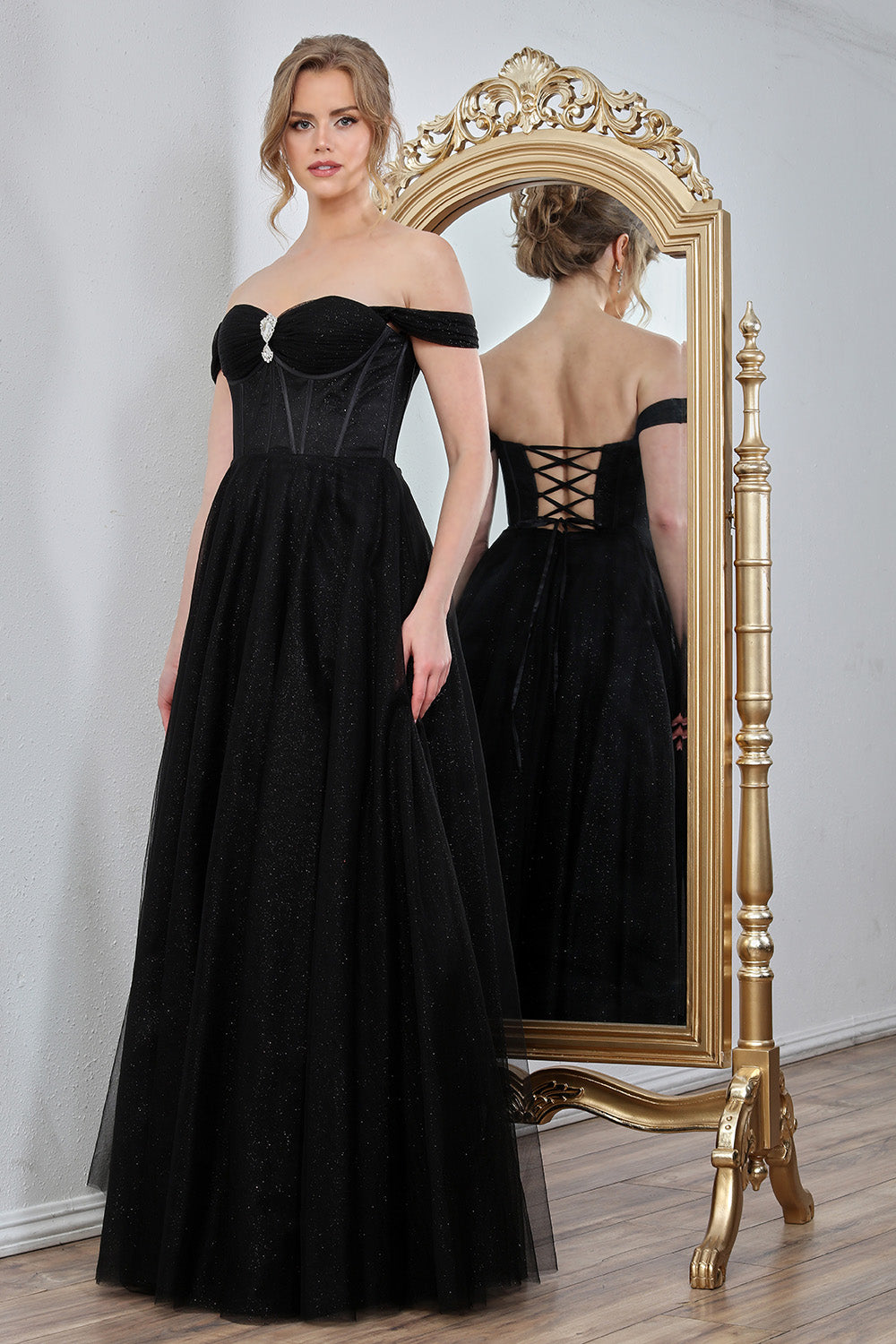 Prom Dresses Prom Long A Line Corset Glitter Formal Dress Black