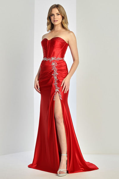 Prom Dresses Prom Corset Long Formal Slit Beaded Dress Red