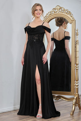 Adora Design 3251 Off Shoulder Pleated Lace Corset Gown