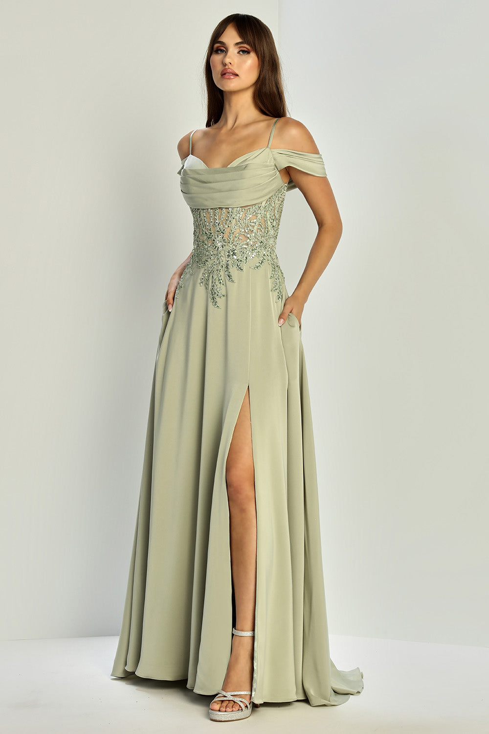 Prom Dresses A Line Long Formal Pleated Corset Evening Prom Dress Sage