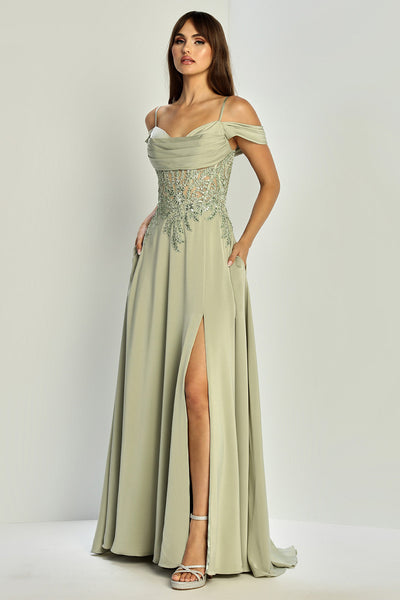 Prom Dresses A Line Long Formal Pleated Corset Evening Prom Dress Sage