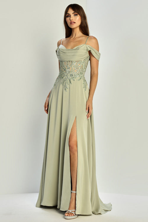 Prom Dresses A Line Long Formal Pleated Corset Evening Prom Dress Sage