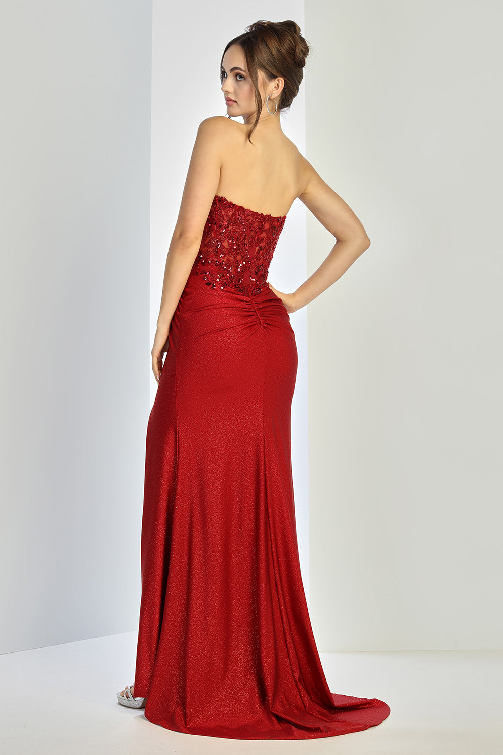 Prom Dresses Glitter Long Formal Pleated Slit Prom Dress Navy