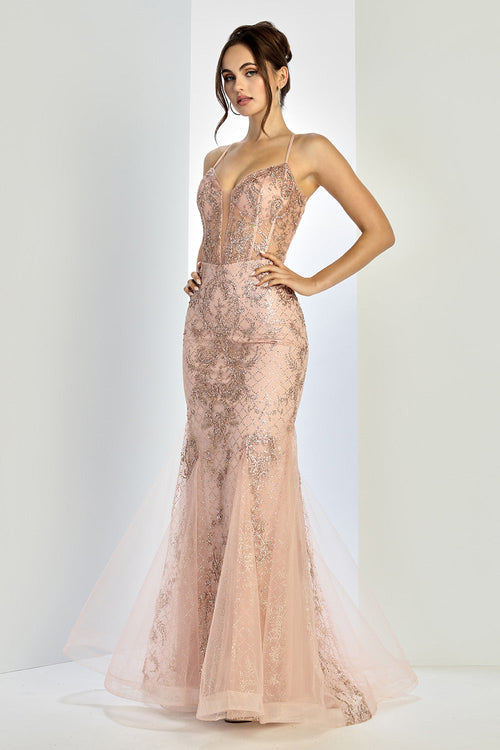 Prom Dresses Prom Mermaid Formal Long Corset Beaded Dress Rose Gold