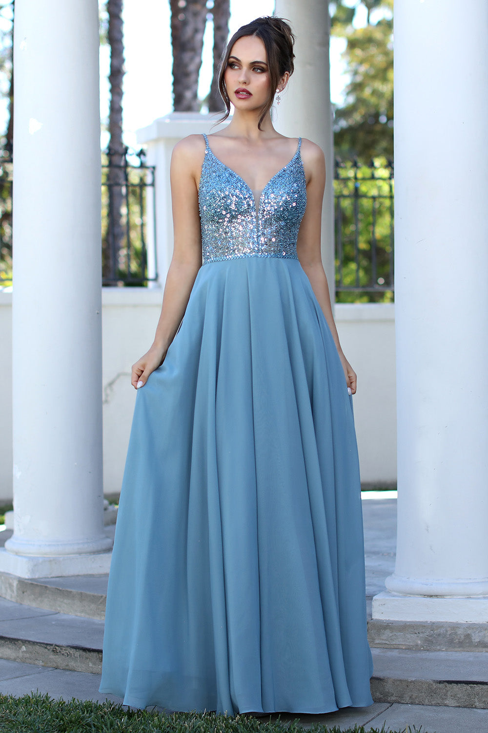chiffon sparkle dress MNM Couture K4054 Chiffon Sequin Sleeveless Fitted Dress