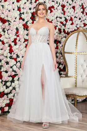 Adora Design 3262 Strapless Beaded Tulle A Line Bridal Gown