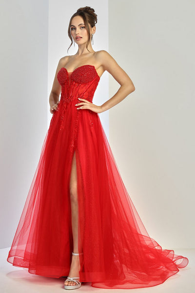 Prom Dresses Formal Long Ball Gown Beaded Corset Prom Dress Red