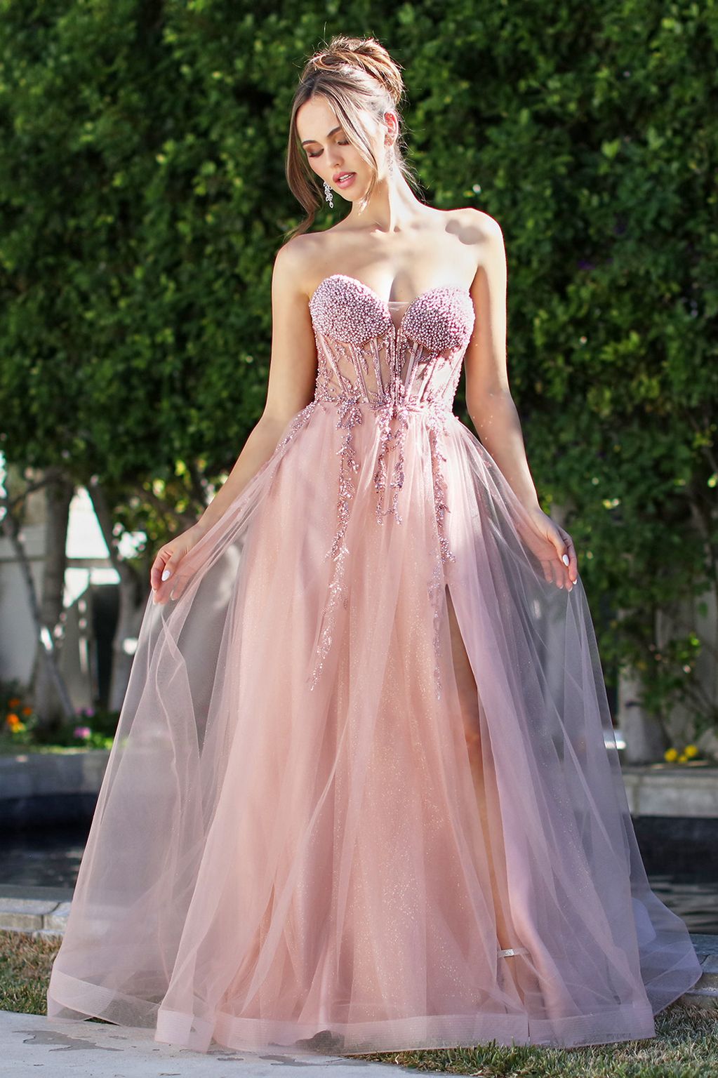 Prom Dresses Formal Long Ball Gown Beaded Corset Prom Dress Rose Gold