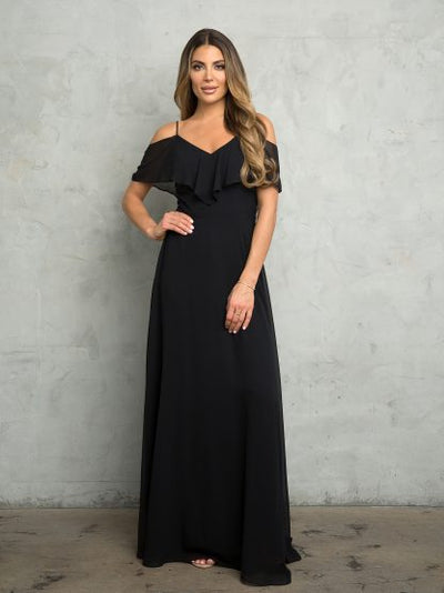 Cold Shoulder Chiffon Maxi Dress with Ruffle Overlay by Eva USA 3263