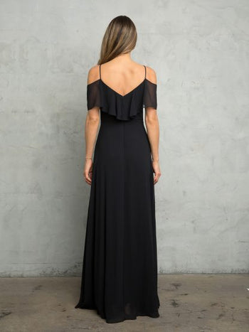 Cold Shoulder Chiffon Wedding Gown with Ruffle Bodice By Eva USA 3263