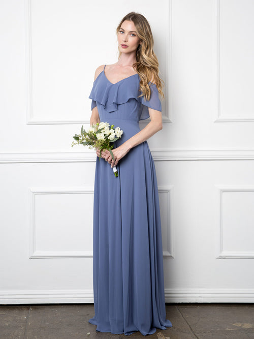 Elegant Cold Shoulder Chiffon A-Line Gown with Flutter Sleeves By Eva USA 3263
