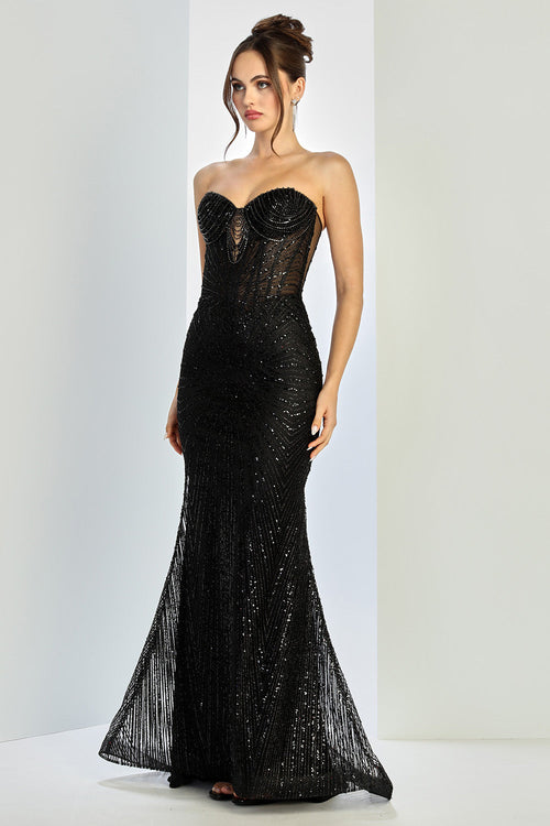 Prom Dresses Fitted Prom Long Formal Glitter Evening Dress Black