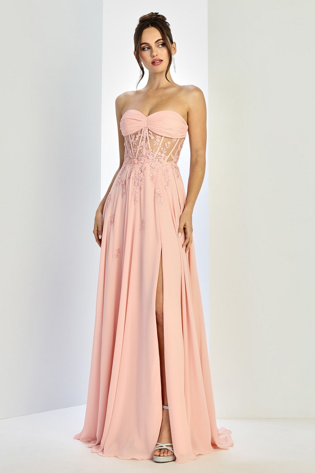 Prom Dresses Prom Long A Line Corset Slit Formal Dress Blush